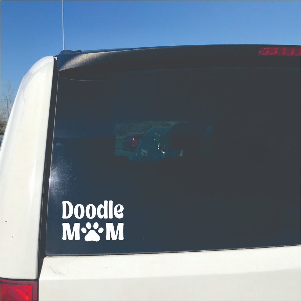 White Doodle Dog Mom Vinyl Window Decal